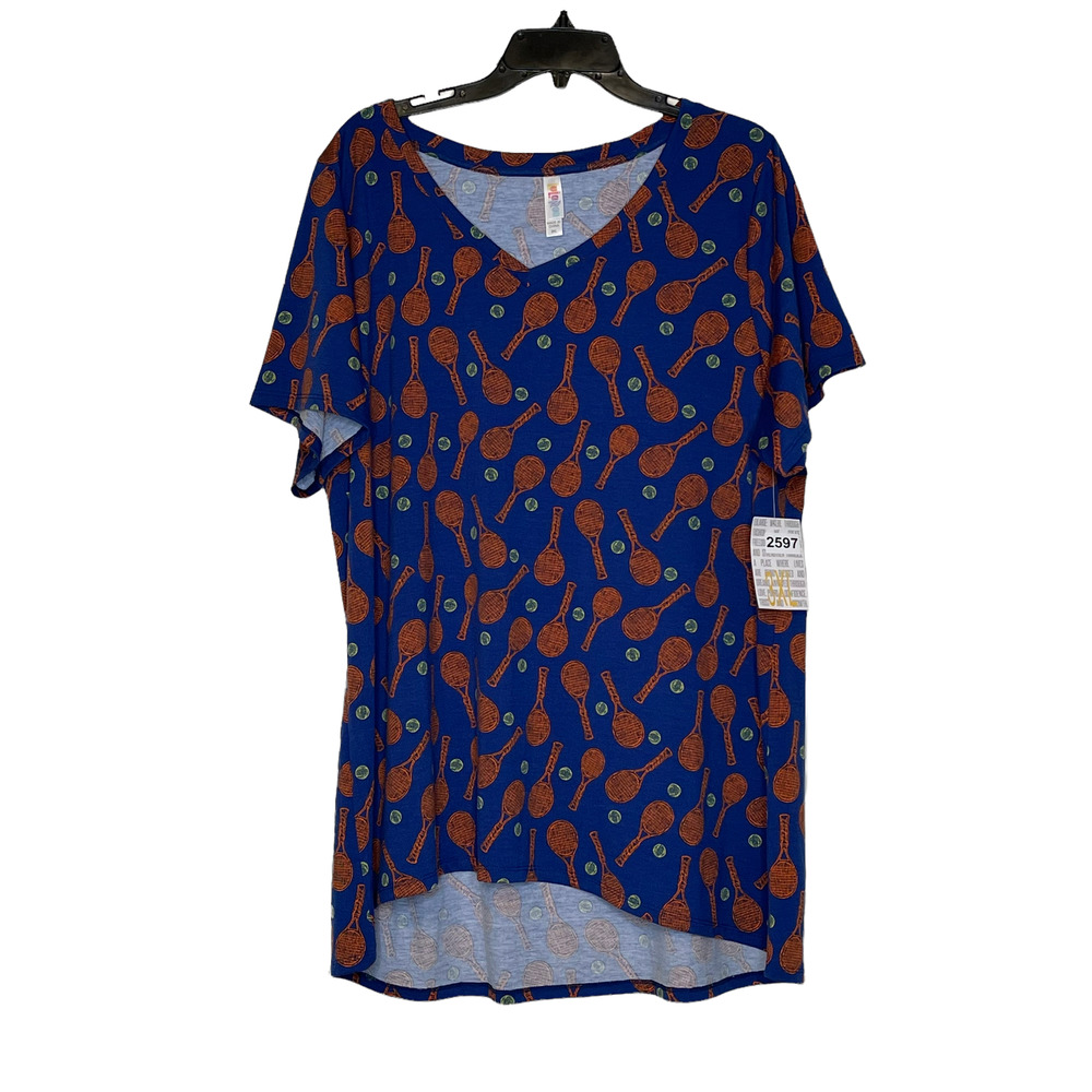 LuLaRoe Womens Top Size 3XL Christy T Tennis Blue Orange Yellow SS Shirt Stretch